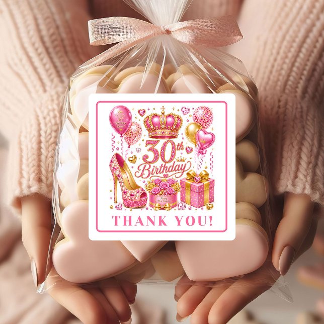 Autocollants 30e Anniversaire Chic Rose Chaude Con (Chic Hot Pink Confetti 30th Birthday Stickers

)