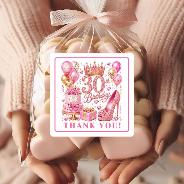 Autocollants 30e Anniversaire Paillettes Rose Gold (Glam Pink Gold Glitter 30th Birthday Stickers

)