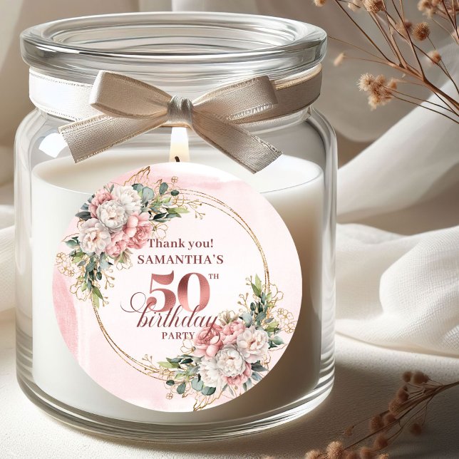 Autocollants 50e Anniversaire Moderne Rose Gold Fe (Modern Rose Gold Greenery 50th Birthday Stickers)