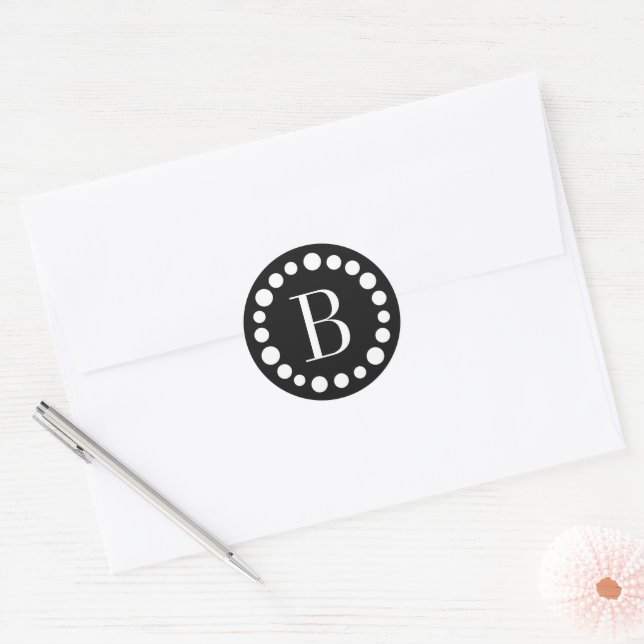 Autocollants à points blancs Monogramme noir (Enveloppe)