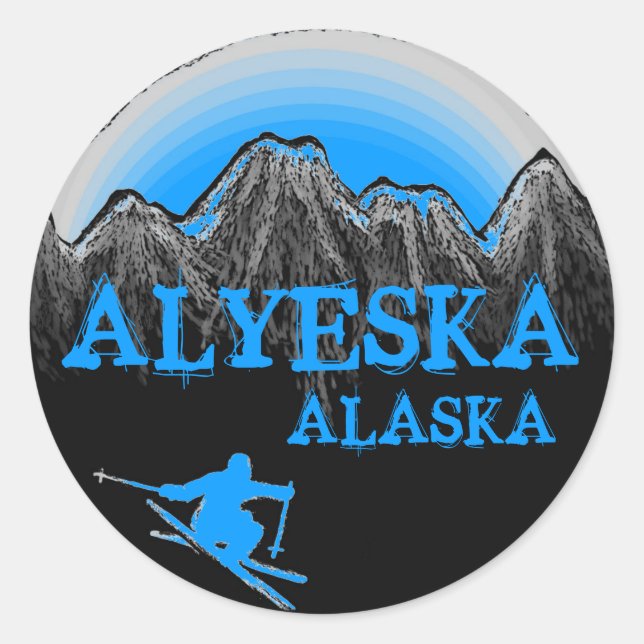 Autocollants Alyeska Alaska bleu skier (Devant)