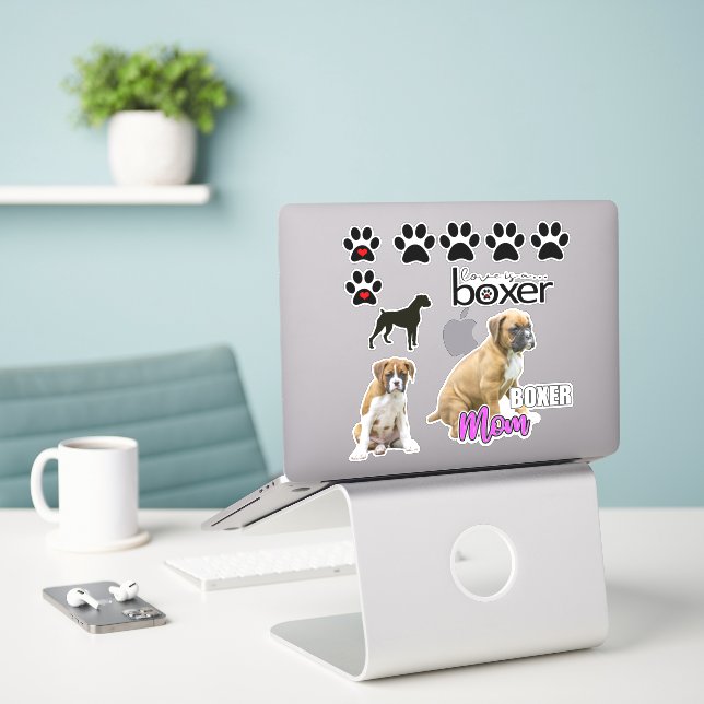 Autocollants amusants pour chiots Boxer (Ordinateur portable sur le bureau)