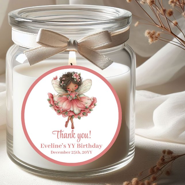 Autocollants Anniversaire Fille Fée Mignonne Paste (Pastel Blush Cute Fairy Girl Birthday Stickers)
