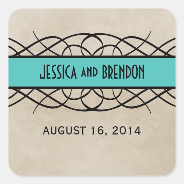 Autocollants Aqua Flourish Border Wedding (Devant)