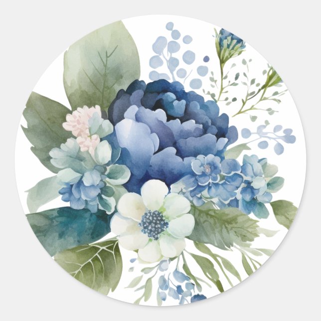 Autocollants aquarelle floraux bleus, sceaux d'env (Devant)