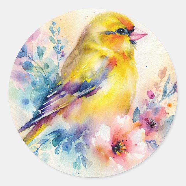 Autocollants aquarelle floraux Yellow Bird (Devant)