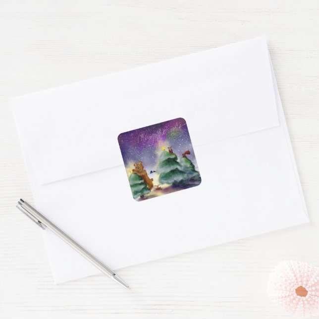 Autocollants aquarelle Noël Animaux de forêt Auror (Enveloppe)
