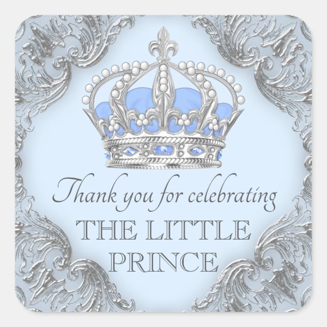 Autocollants Baby Shower Baby Blue Silver Prince (Devant)