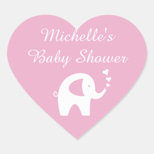 Autocollants baby shower en forme d'éléphant rose 