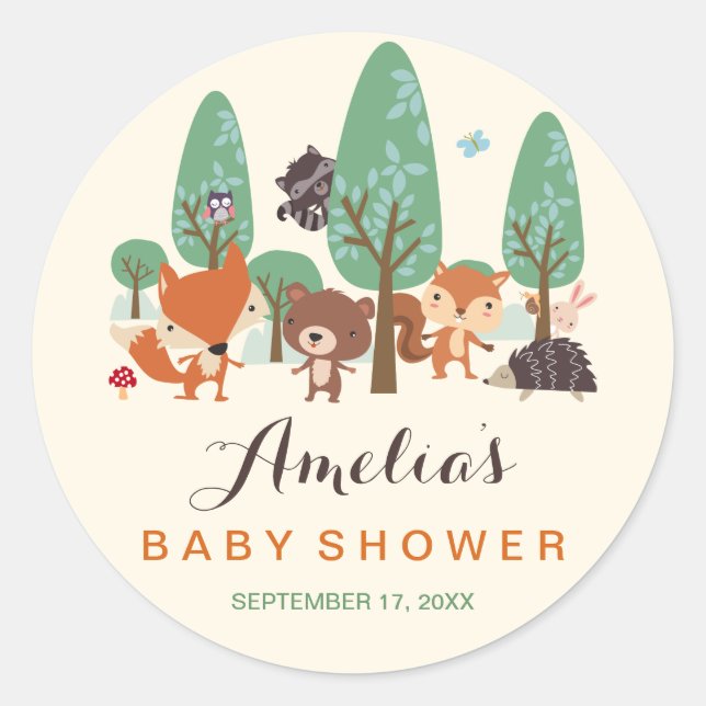 Autocollants Baby Shower Petits Amis de la Forêt (Devant)