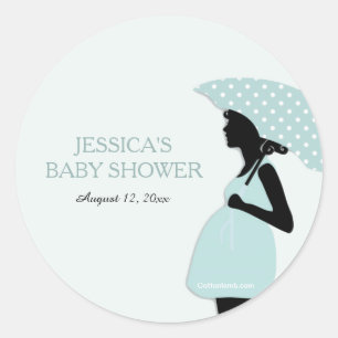 Autocollants bleus de baby shower de parapluie de