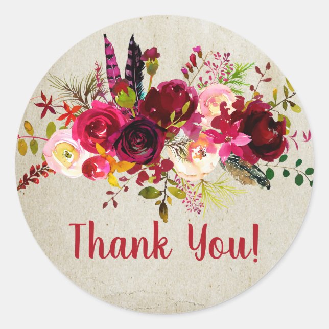 autocollants boho floral merci (Devant)