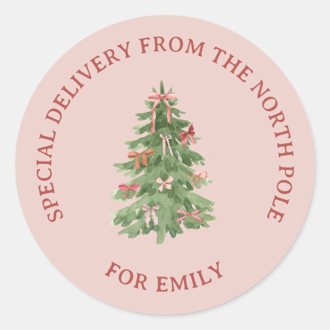 Autocollants Cadeau Sapin de Noël Rose Fille Pôle  (Devant)
