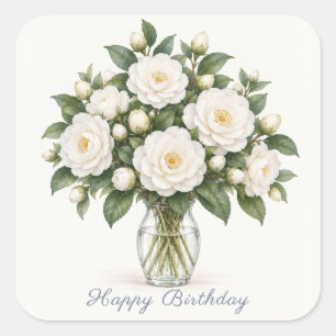 Autocollants Camélias Blanc Bon Anniversaire