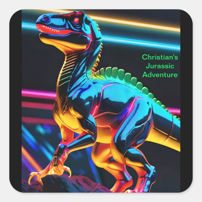 Autocollants carrés dinosaure néon (Devant)