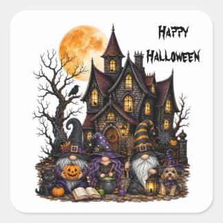 Autocollants carrés Gnome Joyeux Halloween
