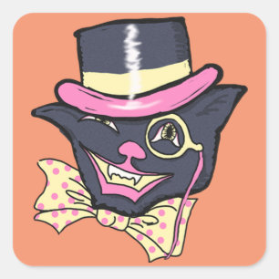 Autocollants carrés Halloween Chat Vintage