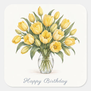 Autocollants carrés Joyeux Anniversaire Tulipes Ja