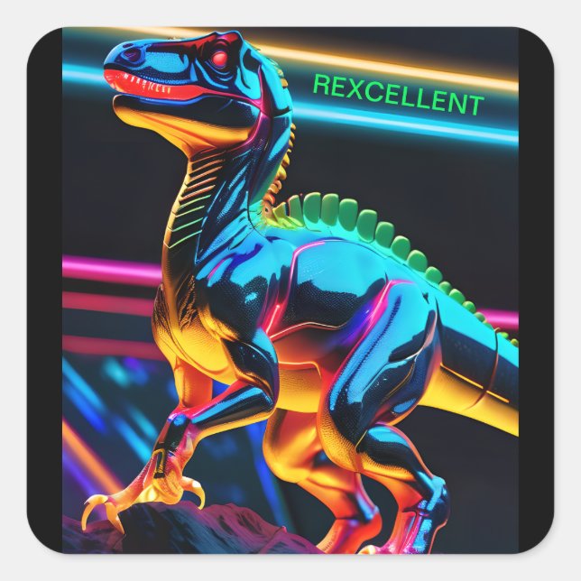 Autocollants carrés néon dinosaure (Devant)