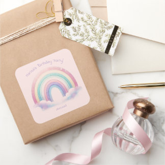 Autocollants carrés pour fête d'anniversaire arc-e