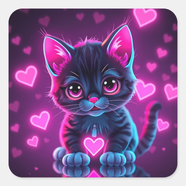 Autocollants carrés Saint-Valentin Neon Heart (Devant)