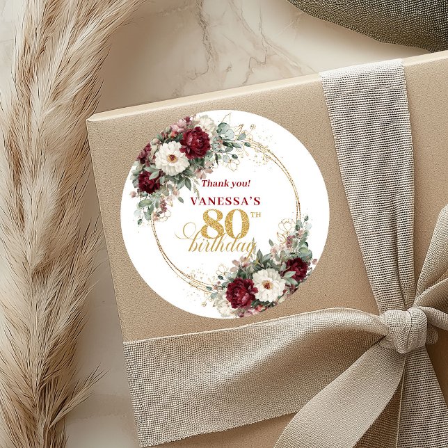 Autocollants charmants rose bordeaux pour 80e anni (Charming Blush Burgundy 80th Birthday Stickers)
