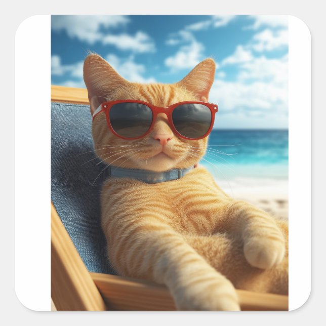 AUTOCOLLANTS CHAT ROUX DE LA PLAGE (Devant)
