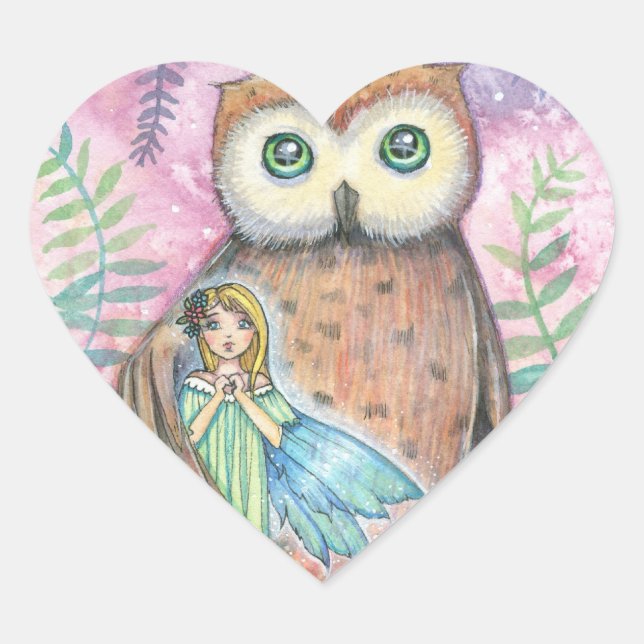 Autocollants Chouette Mignonne et Cœur de Fée (Devant)