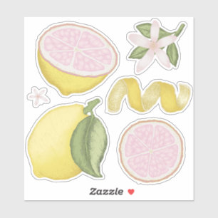 Autocollants Citronnade Rose Fleur Citron Feuille