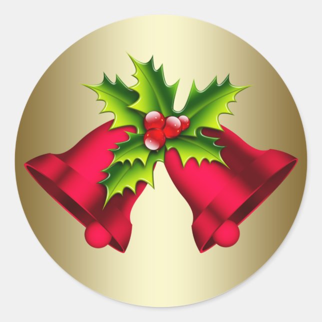 Autocollants cloches de Noël en or rouge (Devant)