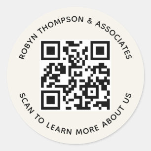 Autocollants Code QR Écru Rond Nom d'Entreprise Pe
