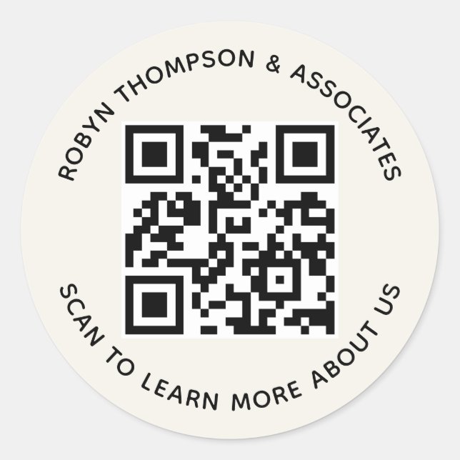 Autocollants Code QR Écru Rond Nom d'Entreprise Pe (Devant)