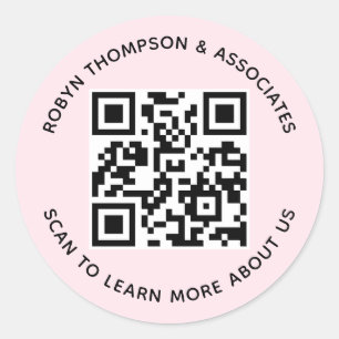 Autocollants Code QR Rose Rond Étiquettes Nom de l