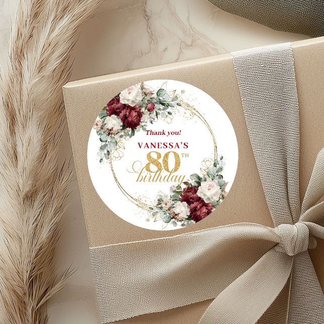 Autocollants Conçu pour 80e Anniversaire Rouge Bor (Designer Blush Burgundy 80th Birthday Stickers)