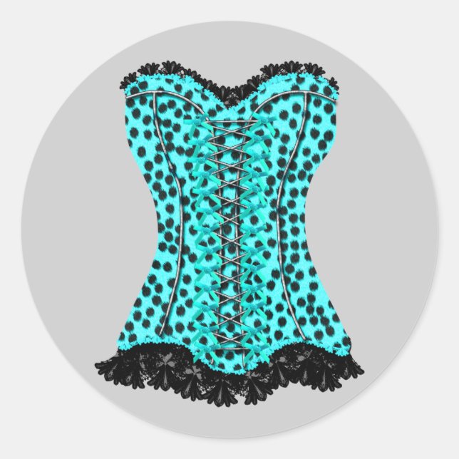 Autocollants corset élégant sarcelle bleu léopard (Devant)
