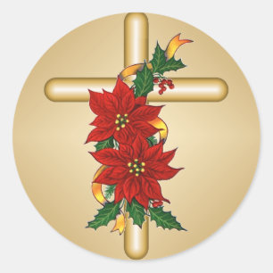 Autocollants croisés de Noël de poinsettia d'or