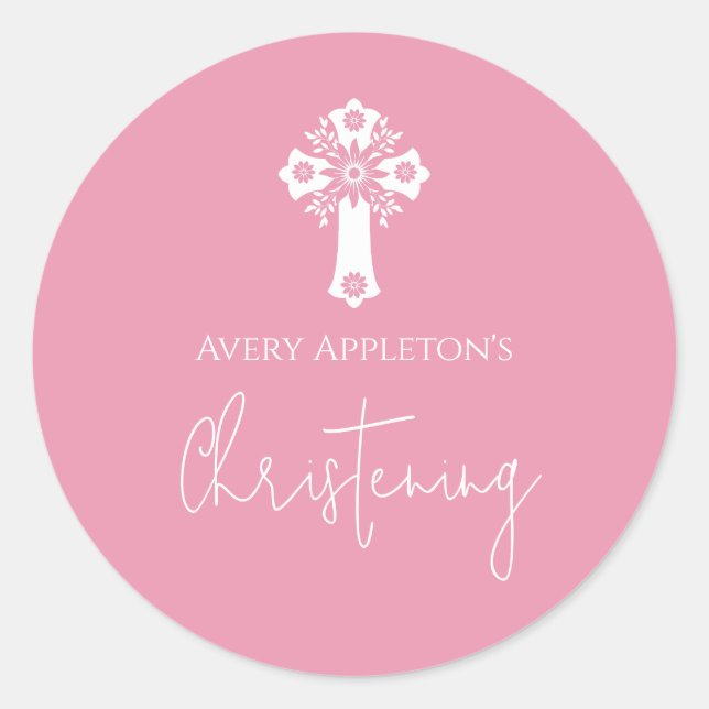 Autocollants Croix Florale Baptême Rose Pâle (Devant)