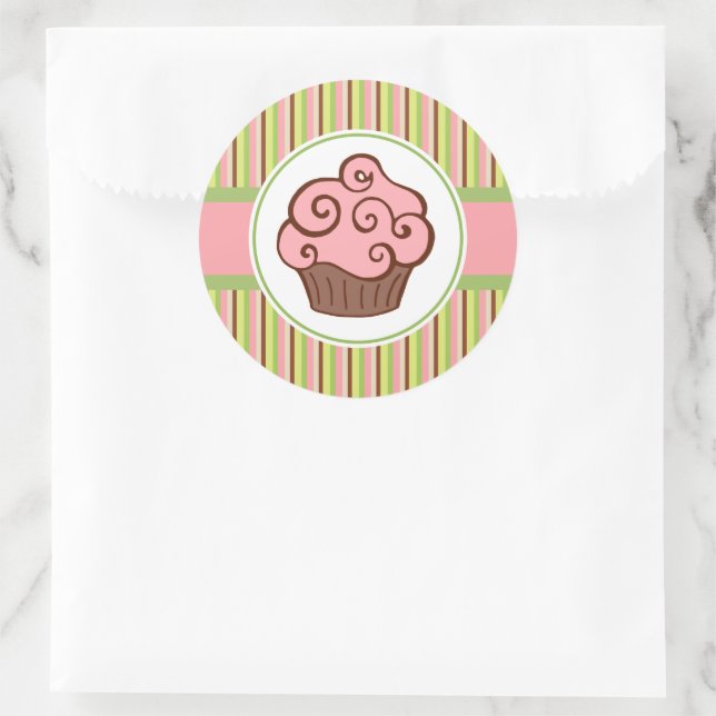 Autocollants Cupcake Rayé Rose (Sac)