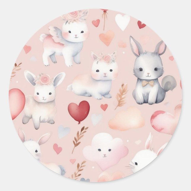 Autocollants Cupid Bunny & Lamb – Bébé aquarelle (Devant)