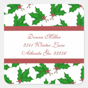 Autocollants d'adresse de houx de Noël