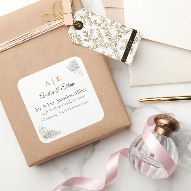 Autocollants d'adresse de mariage élégants | Flora (Cadeaux)