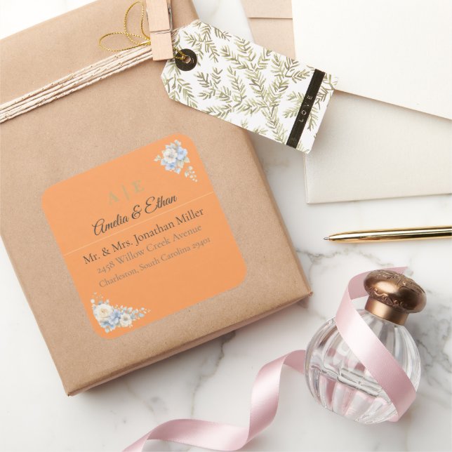 Autocollants d'adresse de mariage élégants | Flora (Cadeaux)
