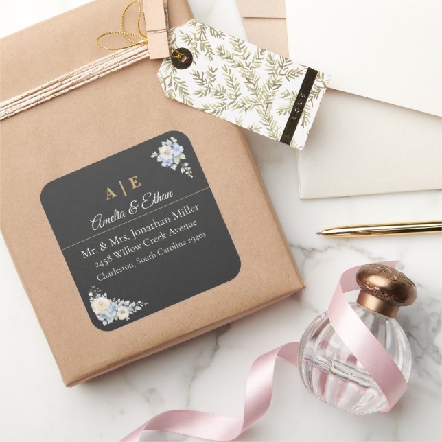 Autocollants d'adresse de mariage élégants | Flora (Cadeaux)