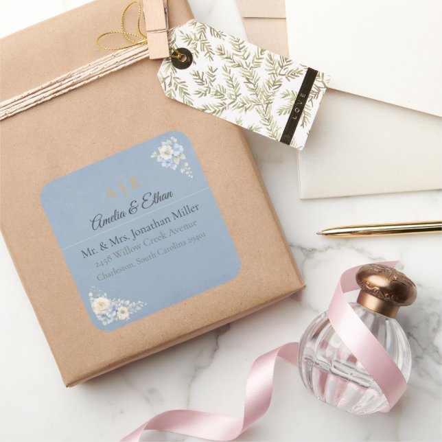 Autocollants d'adresse de mariage élégants | Flora (Cadeaux)