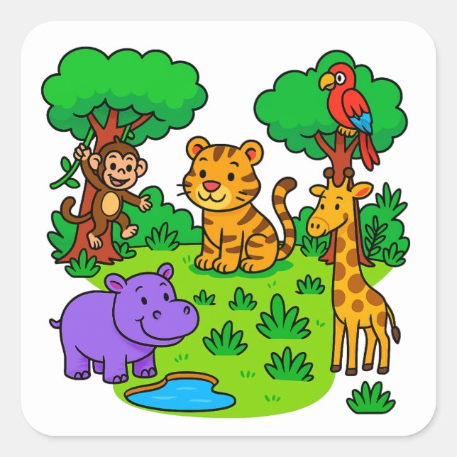 Autocollants d'animaux de la jungle pour les enfan (Devant)