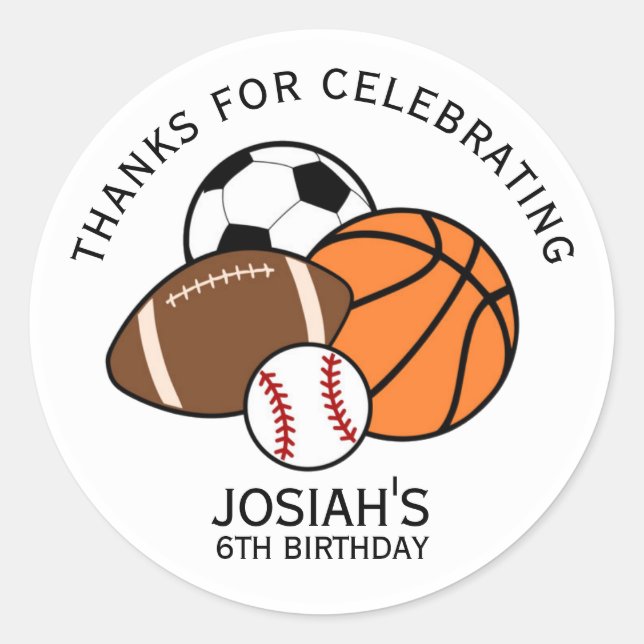 Autocollants d'anniversaire Ballons de Sport Footb (Devant)