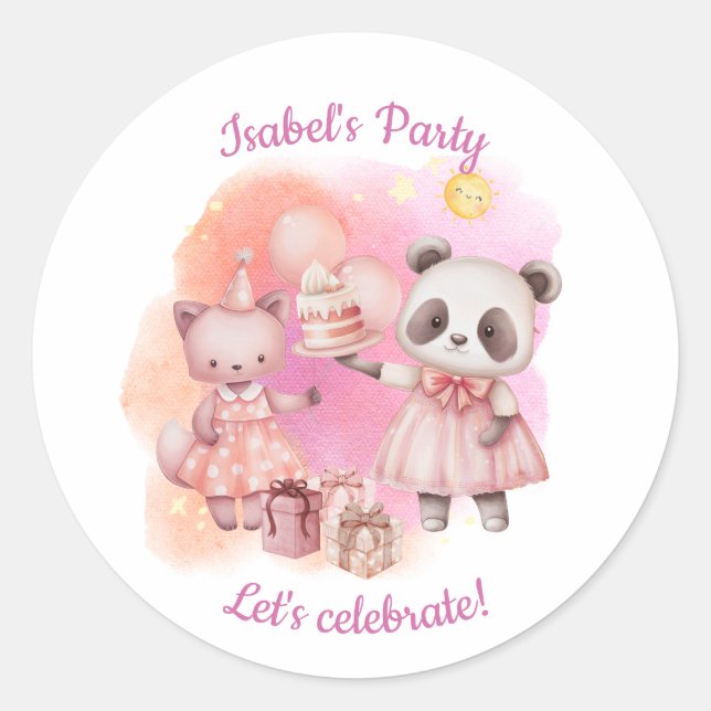 Autocollants d'anniversaire d'animaux pastel migno (Devant)