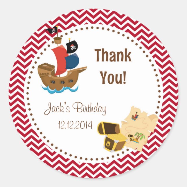 Autocollants d'anniversaire de garçon de pirate (Devant)