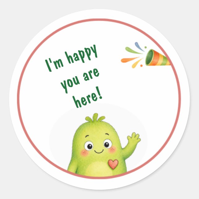 Autocollants d'anniversaire de monstre vert mignon (Devant)