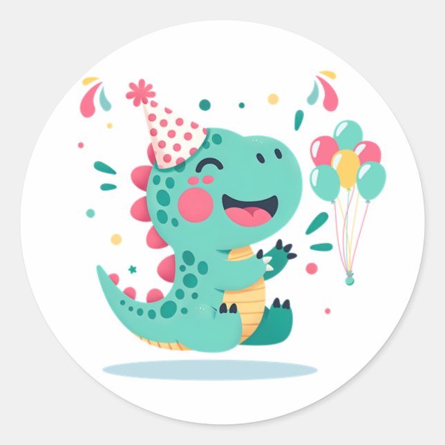 Autocollants d'anniversaire pour garçons Dinosaure (Devant)
